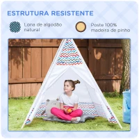 HOMCOM Tenda Tipi para Crianças acima de 3 Anos Tenda Tipi Infantil de Madeira Portátil com Janela para Interiores e Exteriores 120x120x155cm Branco(m-6)