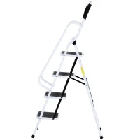 HOMCOM Escada Dobrável com 4 Degraus Apoio para os Braços e Suporte para Ferramentas 50x83x155 cm Branco(m-11)
