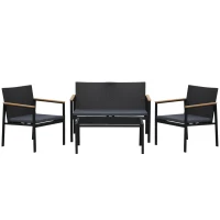 Outsunny Conjunto de Móveis de Vime e 4 Peças com Almofadas Acolchoadas 2 Poltronas 1 Sofá Duplo e Mesa de Centro Preto(m-1)