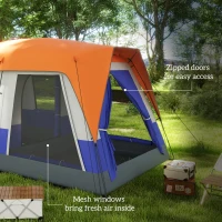 Outsunny Six-Man Camping Tent, with Small Rainfly and Accessories - Orange(m-5)