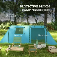 Outsunny Four Man Duo Room Tunnel Tent, with Accessories - Sky Blue(m-4)