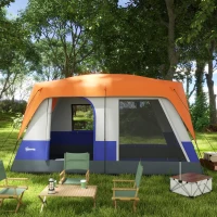 Outsunny Six-Man Camping Tent, with Small Rainfly and Accessories - Orange(m-9)