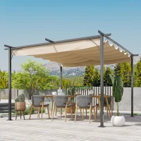 Outsunny Foisor Acoperis de Gradina Parasolar Retractabil Rama Neagra Perdea Bej 350 x 350 x 230cm(m-2)