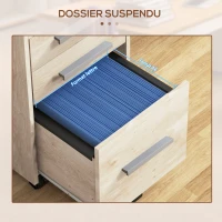 HOMCOM Caisson de bureau rangement bureau sur roulettes 3 tiroirs 1 verrouillable 1 trieur dossiers en bois beige(m-5)