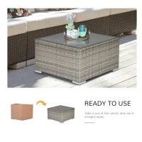 Outsunny Square PE Wicker Rattan Table, with Glass Top - Light Grey(m-4)