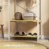 HOMCOM Suporte para Cabide com Barra Suspensa e 2 Estantes para 6 Pares de Sapatos para Entrada 60x40x167,5 cm Natural e Branco(m-5)