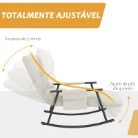 HOMCOM Poltrona Baloiço com Encosto e Apoio para Os Pés Ajustáveis e Estofada em Microfibra com Bolso para Sala 60x134x70 cm Creme(m-4)