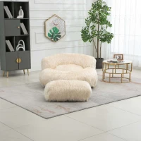 Fauteuil Fluffy confortable avec pouf, revêtement en fourrure synthétique, moderne pour salon, chambre à Coucher, Beige(m-8)