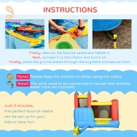 Outsunny Kids Inflatable Bouncy Castle Water Slide 6 in 1 Bounce House Jumping Castle Water Pool Gun Climbing Wall Basketball Hoop with Air Blower for Summer Playland(m-6)