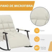 HOMCOM Poltrona Baloiço com Encosto e Apoio para Os Pés Ajustáveis e Estofada em Microfibra com Bolso para Sala 60x134x70 cm Creme(m-5)