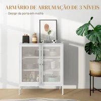 HOMCOM Aparador de 3 Níveis com Portas de Malha e Prateleira Ajustável Aparador de Cozinha Moderno para Sala 80x37x92 cm Branco(m-4)