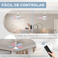 HOMCOM Ventoinha de Teto com Luz 34W Ø82,5 cm com 6 Lâminas Reversíveis Controlo Remoto 6 Velocidades e Temporizador Multicolor(m-9)