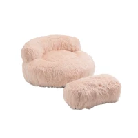 Poltrona Sacco Fluffy Confortevole con Pouf, Sedia Moderna in Pelliccia Sintetica per Soggiorno, Camera da Letto e Studio, Rosa(m-2)