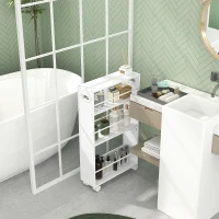 HOMCOM Estante de Casa de Banho com Rodas Carrinho Auxiliar de 3 Níveis com Barras Laterais e Alças 45x15x80 cm Branco(m-7)