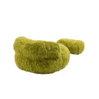 Fauteuil Fluffy confortable avec pouf, revêtement en fourrure synthétique, moderne pour salon, chambre à Coucher, Vert(m-6)