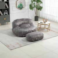 Poltrona Sacco Fluffy Confortevole con Pouf, Sedia Moderna in Pelliccia Sintetica per Soggiorno, Camera da Letto e Studio, Grigio(m-1)