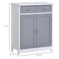 kleankin 75x60cm Freestanding Bathroom Storage Cabinet Unit w/ 2 Drawers Cupboard Adjustable Shelf Metal Handles Traditional Style Grey White(m-3)