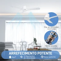HOMCOM Ventoinha de Teto Silencioso 29W com Controlo Remoto Ø129 cm com 3 Lâminas Reversíveis 6 Velocidades e Temporizador(m-4)
