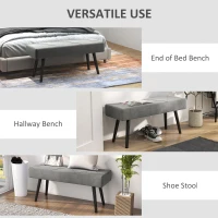 HOMCOM Banchetă de Pat, Bancă, Velvet Tapițat, cu Picioare de Oțel, pentru Dormitor, Living, Sufragerie, Hol, 100x36x45 cm, Gri(m-6)