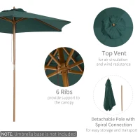 Outsunny 2.5m Wood Garden Parasol Sun Shade Patio Outdoor Wooden Umbrella Canopy Green(m-5)