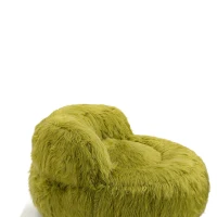 Fauteuil Fluffy confortable avec pouf, revêtement en fourrure synthétique, moderne pour salon, chambre à Coucher, Vert(m-5)