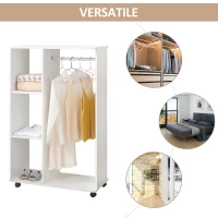 HOMCOME Armadio Guardaroba con Ruote in Legno, bianco, 80x40x128cm(m-6)