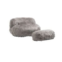 Poltrona Sacco Fluffy Confortevole con Pouf, Sedia Moderna in Pelliccia Sintetica per Soggiorno, Camera da Letto e Studio, Grigio(m-2)