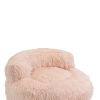 Poltrona Sacco Fluffy Confortevole con Pouf, Sedia Moderna in Pelliccia Sintetica per Soggiorno, Camera da Letto e Studio, Rosa(m-6)