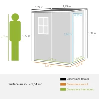 Outsunny Abri de jardin 1,54 m² pour outils porte verrouillable, aération et fenêtre dim. 122L x 149l x 192/177H cm, gris(m-3)