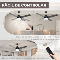 HOMCOM Ventoinha de Teto com Luz 46W Ø129 cm com 4 Lâminas Reversíveis Controlo Remoto 6 Velocidades e Temporizador Preto(m-9)