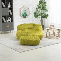 Fauteuil Fluffy confortable avec pouf, revêtement en fourrure synthétique, moderne pour salon, chambre à Coucher, Vert(m-8)