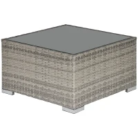 Outsunny Square PE Wicker Rattan Table, with Glass Top - Light Grey(m-1)