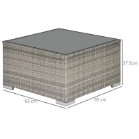 Outsunny Square PE Wicker Rattan Table, with Glass Top - Light Grey(m-3)