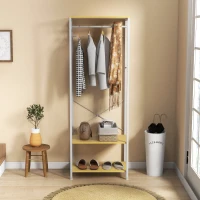 HOMCOM Suporte para Cabide com Barra Suspensa e 2 Estantes para 6 Pares de Sapatos para Entrada 60x40x167,5 cm Natural e Branco(m-6)