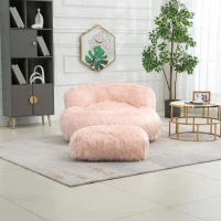 Poltrona Sacco Fluffy Confortevole con Pouf, Sedia Moderna in Pelliccia Sintetica per Soggiorno, Camera da Letto e Studio, Rosa(m-5)