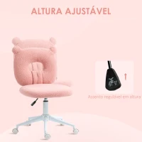 HOMCOM Cadeira de Secretária de Carneirinho Cadeira Infantil Giratória com Encosto em Forma de Urso 50x56x80-90 cm Rosa(m-4)