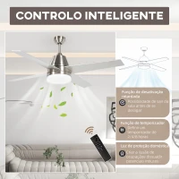 HOMCOM Ventoinha de Teto com Luz 46W Ø129 cm com 4 Lâminas Reversíveis Controlo Remoto 6 Velocidades e Temporizador Prata(m-7)