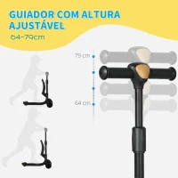 AIYAPLAY Trotinete para Crianças 2 em 1 com Altura Ajustável 3 Rodas Brilhantes e Assento para +18 Meses 58x31x64-79 cm Preto(m-4)