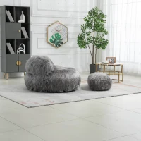 Poltrona Sacco Fluffy Confortevole con Pouf, Sedia Moderna in Pelliccia Sintetica per Soggiorno, Camera da Letto e Studio, Grigio(m-4)