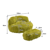 Fauteuil Fluffy confortable avec pouf, revêtement en fourrure synthétique, moderne pour salon, chambre à Coucher, Vert(m-3)