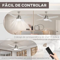 HOMCOM Ventoinha de Teto com Luz 46W Ø129 cm com 4 Lâminas Reversíveis Controlo Remoto 6 Velocidades e Temporizador Prata(m-9)