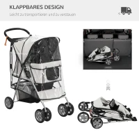 PawHut Hundebuggy Hundewagen bis 10 kg Klappbar Regenschutz Bodenkorb 2 Becherhalter 75 cm x 45 cm x 97 cm Grau(m-5)