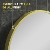 HOMCOM Espelho Casa de Banho Redondo Ø70 cm Espelho de Parede com Estrutura de Alumínio e Gancho para Sala Entrada Corredor Dourado(m-5)