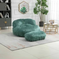 Fauteuil Fluffy confortable avec pouf, revêtement en fourrure synthétique, moderne pour salon, chambre à Coucher, Bleu(m-1)