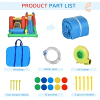Outsunny Kids Inflatable Bouncy Castle Water Slide 6 in 1 Bounce House Jumping Castle Water Pool Gun Climbing Wall Basketball Hoop with Air Blower for Summer Playland(m-8)