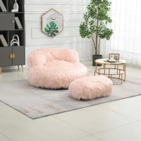 Poltrona Sacco Fluffy Confortevole con Pouf, Sedia Moderna in Pelliccia Sintetica per Soggiorno, Camera da Letto e Studio, Rosa(m-1)