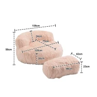 Poltrona Sacco Fluffy Confortevole con Pouf, Sedia Moderna in Pelliccia Sintetica per Soggiorno, Camera da Letto e Studio, Rosa(m-3)