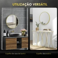 HOMCOM Espelho Casa de Banho Redondo Ø60 cm Espelho de Parede com Estrutura de Alumínio e Gancho para Sala Entrada Corredor Dourado(m-4)