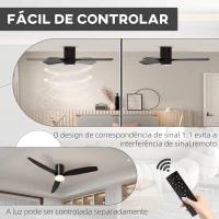 HOMCOM Ventoinha de Teto com Luz 46W Ø132 cm com 3 Lâminas Reversíveis Controlo Remoto 6 Velocidades e Temporizador Preto(m-9)