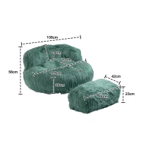 Fauteuil Fluffy confortable avec pouf, revêtement en fourrure synthétique, moderne pour salon, chambre à Coucher, Bleu(m-3)